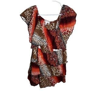 Dressbarn Blouse Women's 3X Ruffle Short Sleeve Colorful Boho Scoop Printed Top